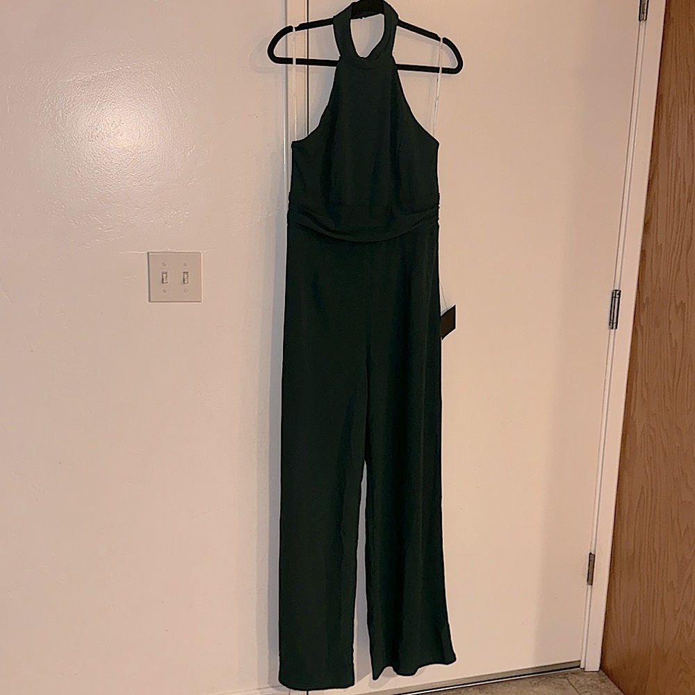 Women’s XL forest green halter one piece sleeveless romper. Wide leg.